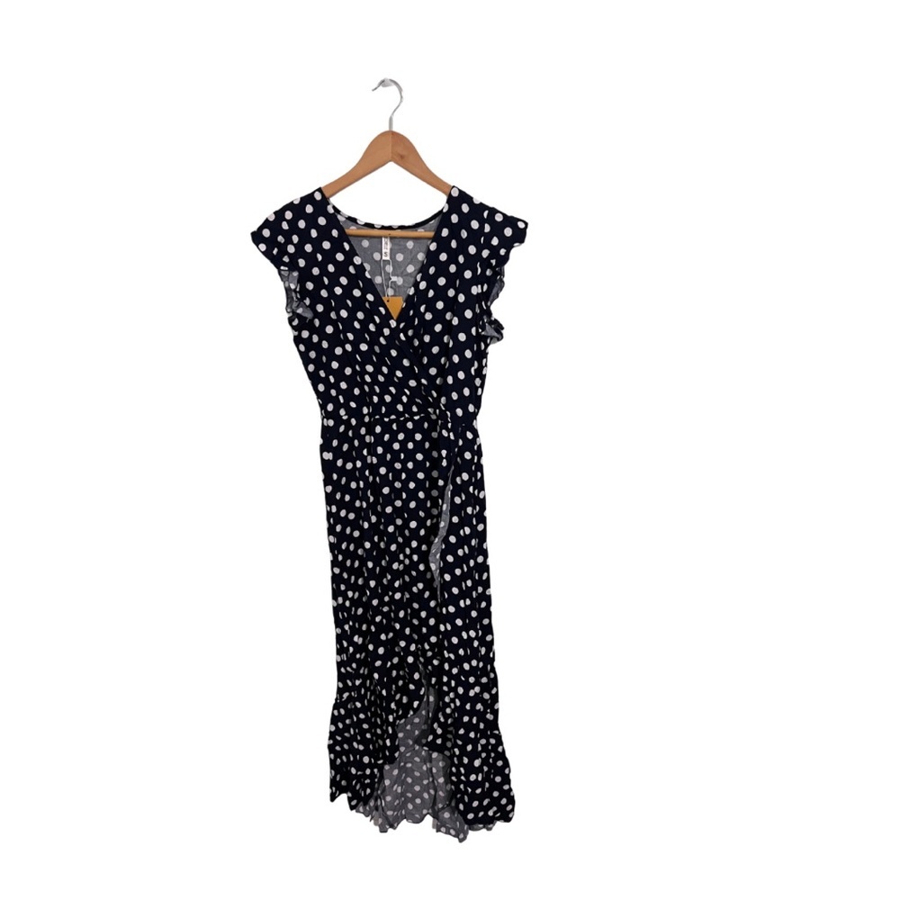 Elegant Navy Polka Dot Midi Dress